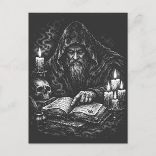 Postal Mago estudiando el grimorio — por BurnsInHell