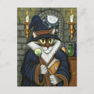 Postal Mago Mágico de Merlin Gato Fantasía de hechicero m