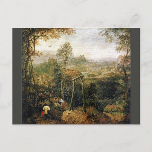 Postal Magpie en la horca por Pieter Bruegel (Anverso)