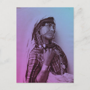 Postal Magreb azul rosa Mujer Chica tradicional tunecina