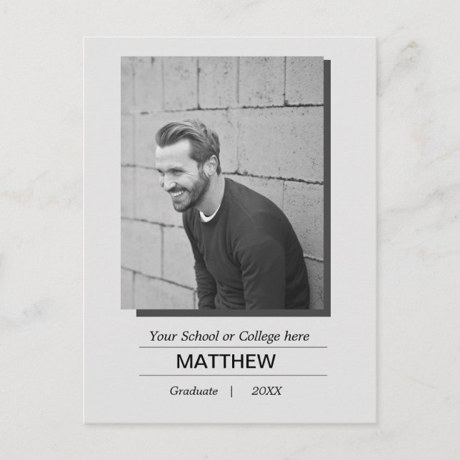 Postal MaIe Graduate Simple Black White Photo (Anverso)