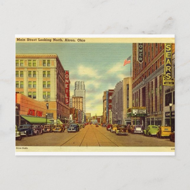 Postal Main St., Akron, Ohio Vintage (Anverso)