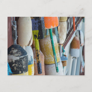 Postal Maine, Bar Harbour. Boyas coloridas de langosta