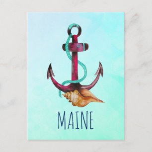 Postal Maine Con Anchor Y Tema Náutico De Las Aguas Marin