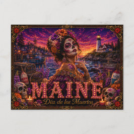 Postal Maine Día de los Muertos Retro