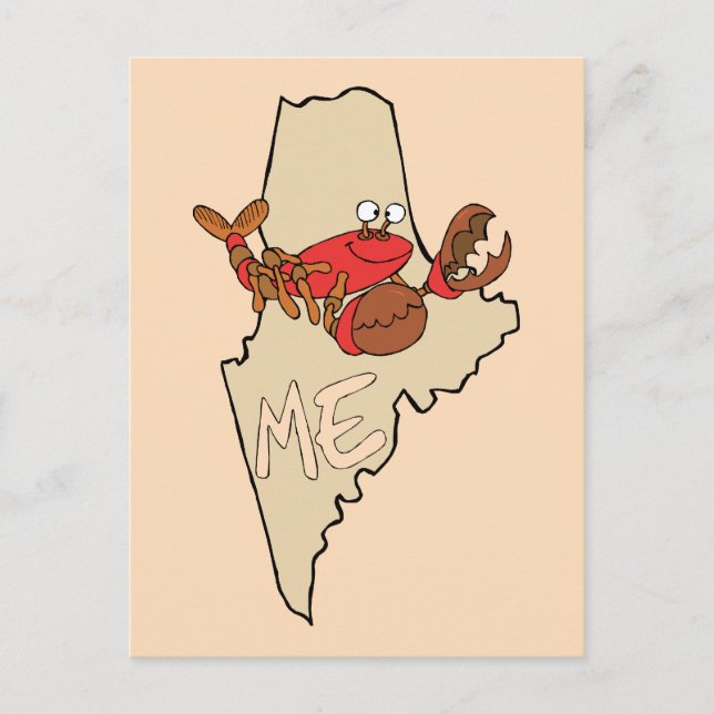 Postal Maine ME Cartoon Map with Lobster Art Postcard (Anverso)