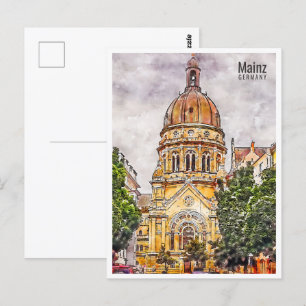 Postal Mainz Alemania Travel Place Watercolor