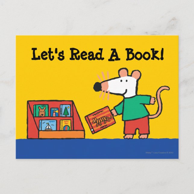 Postal Maisy con libros de biblioteca (Anverso)