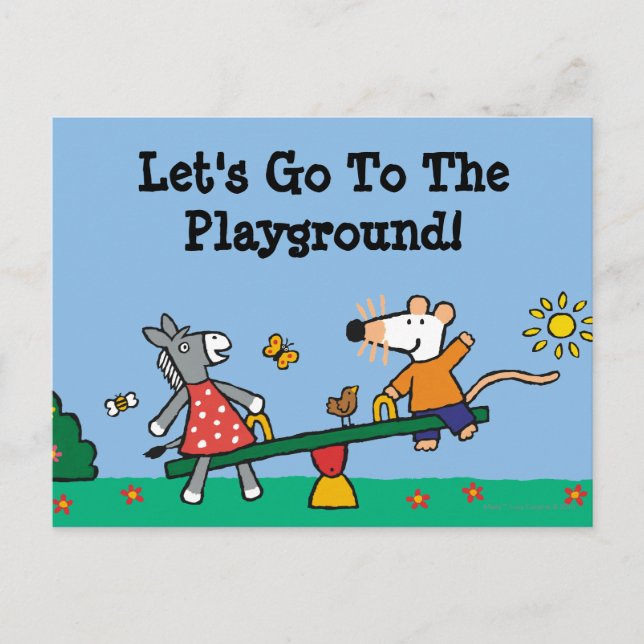 Postal Maisy y Dotty Seesaw en el área de juegos (Anverso)