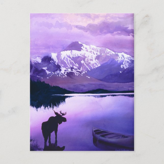 Postal "Majestad de las Montañas Púrpura" Moose Watercolo (Anverso)