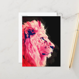 Postal Majestad de León Rosa sobre Lienzo Negro