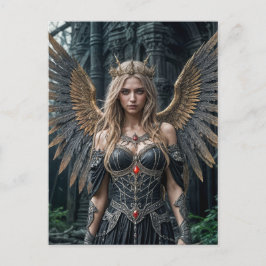 Postal Majestic Dark Angel with Golden Wings