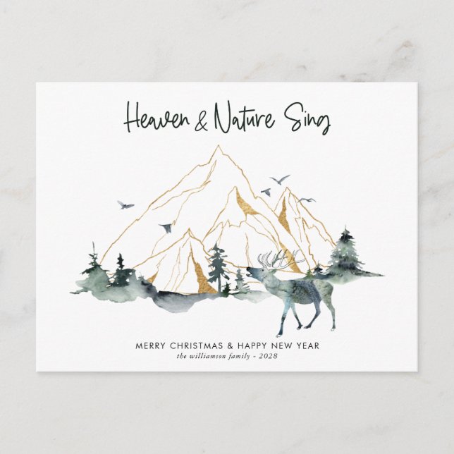 Postal Majestic Mountain Forest Woodland Navidades Card