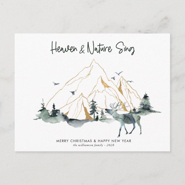 Postal Majestic Mountain Forest Woodland Navidades Card (Anverso)