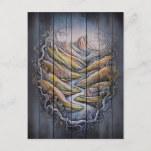 Postal Majestic Mountain Mural en la pared de madera