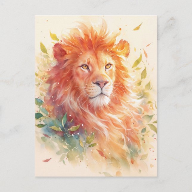 Postal Majestic Orange Lion Autumn Leaf (Anverso)