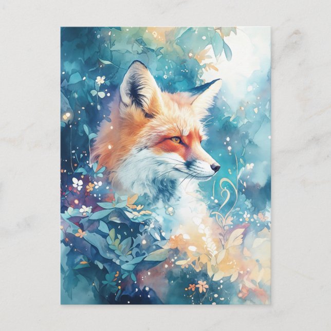Postal Majestic Red Fox in Teal Botanical Meadow (Anverso)