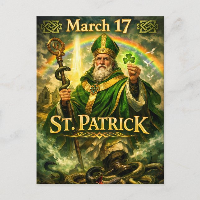 Postal Majestic St. Patrick with Rainbow and Snakes (Anverso)