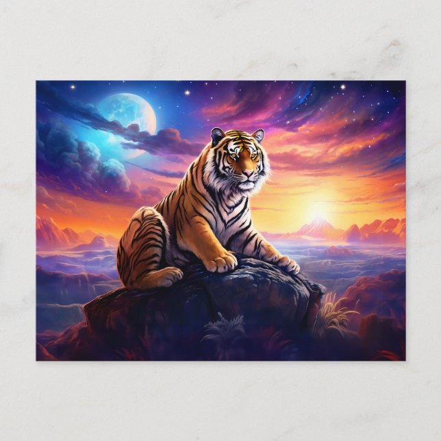 Postal Majestic Tiger Artista chino de zodiaco (Anverso)