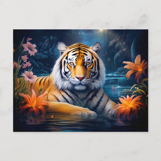 Postal Majestic Tiger Artista chino de zodiaco (Anverso)