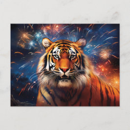 Postal Majestic Tiger Artista chino de zodiaco