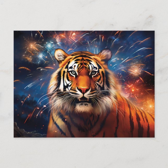 Postal Majestic Tiger Artista chino de zodiaco (Anverso)