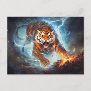 Postal Majestic Tiger Artista chino de zodiaco