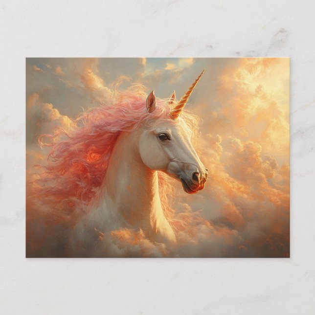 Postal Majestic Unicornio en las nubes del atardecer (Anverso)