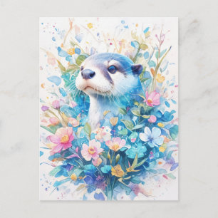Postal Majestuosa Nutria Azul en Pradera Floral de Primav