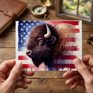 Postal Majestuosa obra de arte del bisonte americano y la