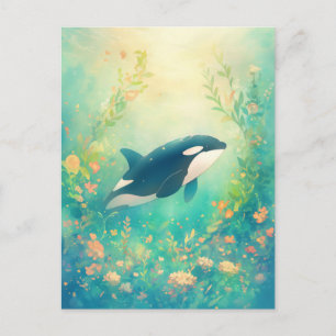 Postal Majestuosa Orca en Jardín Marino Iluminado por el 