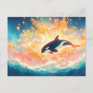 Postal Majestuoso Atardecer de Orca en el Océano