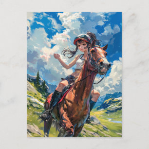 Postal Majestuoso jinete de anime en las montañas exubera