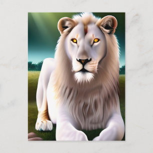 Postal Majestuoso León Blanco Ojos Dorados Arte Etéreo