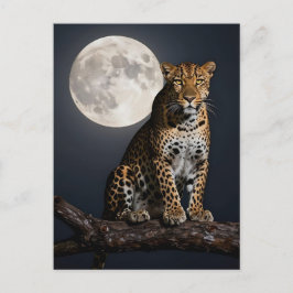 Postal Majestuoso Leopardo y Luna Llena