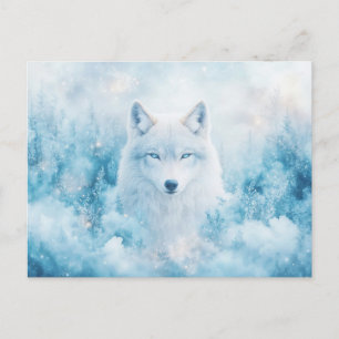 Postal Majestuoso Lobo Blanco en Bosque Invernal Helado