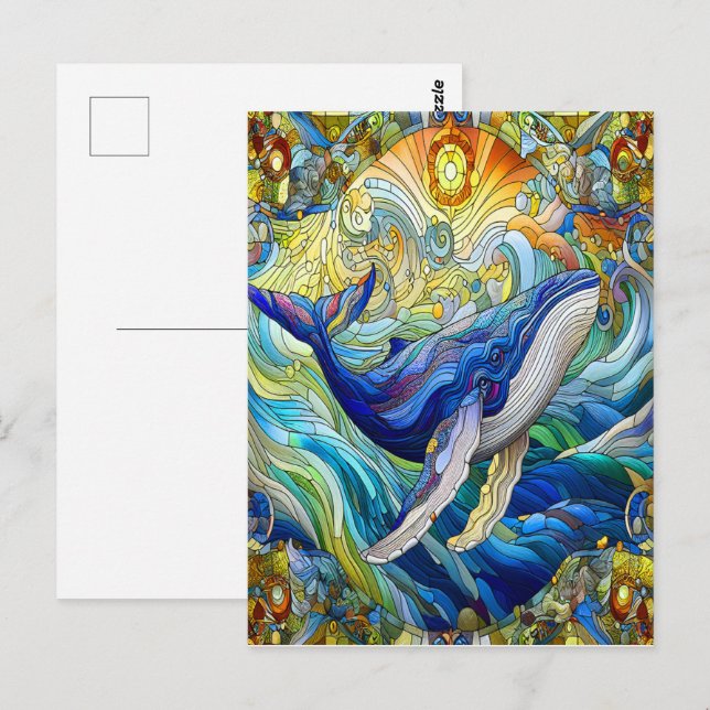 Postal Majestuoso Mosaico Marino A Ballena De Vidrio Manc (Anverso / Reverso)