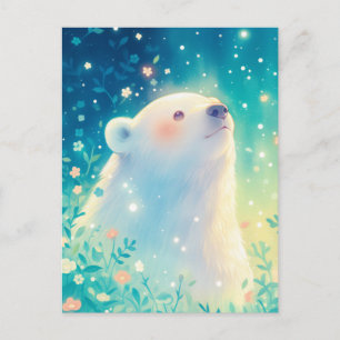 Postal Majestuoso Oso Polar Blanco en Jardín Resplandecie