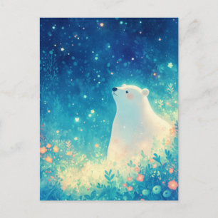 Postal Majestuoso Oso Polar en Pradera Nocturna Estrellad