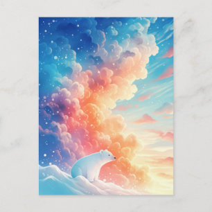 Postal Majestuoso Oso Polar en Vibrantes Nubes de Puesta 