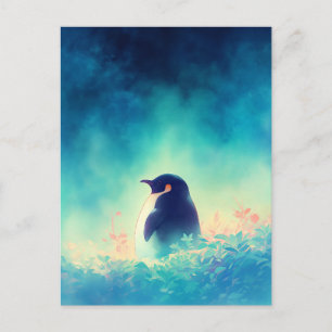 Postal Majestuoso Pingüino en Melancólico Prado Teal