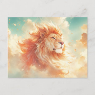 Postal Majestuoso Retrato de León entre Nubes
