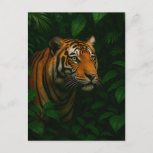 Postal Majestuoso retrato de tigre de Bengala en la selva