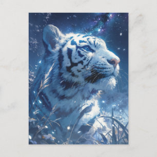 Postal Majestuoso Tigre Blanco Bajo el Cielo Nocturno Est