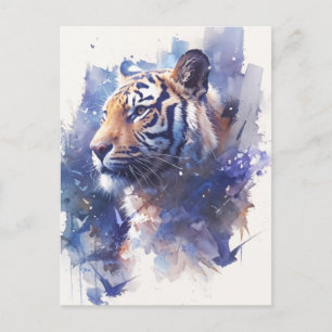Postal Majestuoso Tigre en Acuarela Indigo