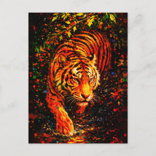 Postal Majestuoso tigre en agua salpicadura colorida