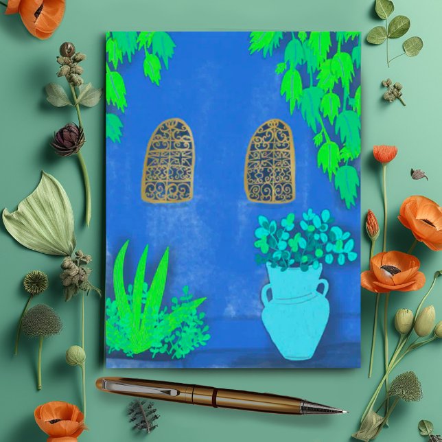 Postal Majorelle Gardens Blue La Jardin (Majorelle gardens illustration. Sweet travel themed postcards and cards. Check my shop for more!)