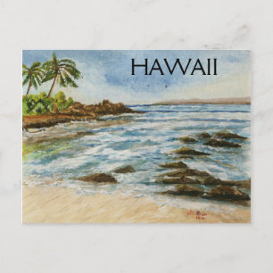 Postal Makena Cove Hawaii Beach Watercolor