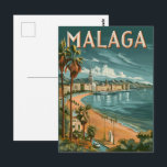 Postal Málaga en encanto retro - Viajes vintage<br><div class="desc">Viaja en el tiempo con esta postal vintage que muestra Málaga,  España. Esta postal captura la rica historia y la vibrante cultura de la ciudad en una ilustración vectorial retro. Es una forma perfecta de compartir un toque del encanto de Málaga con tus seres queridos.</div>