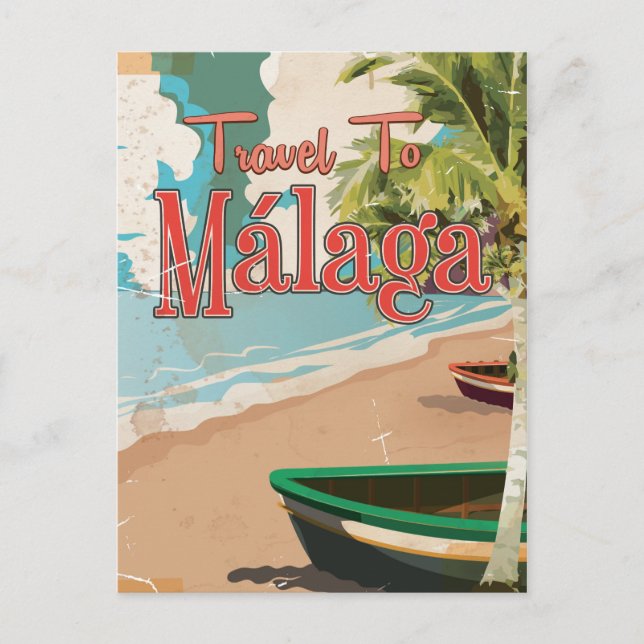 Postal Málaga, España Poster de vacaciones de época (Anverso)